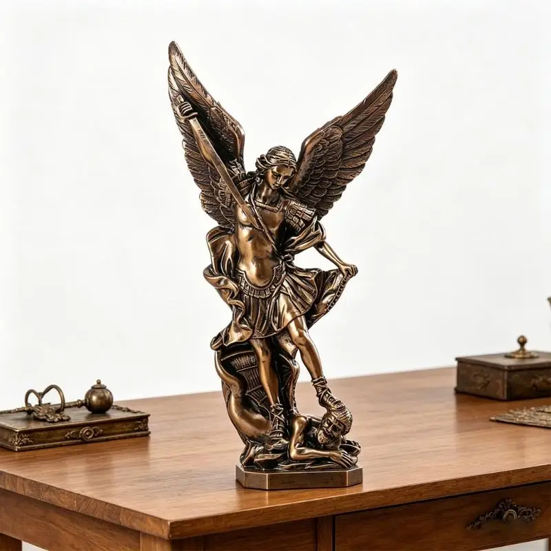 Detaillierte Skulptur des Heiligen Erzengels Miguel, religiöse Sammler-Engelskulptur für spirituelle Ausstellungsdekorationen – Detail 10