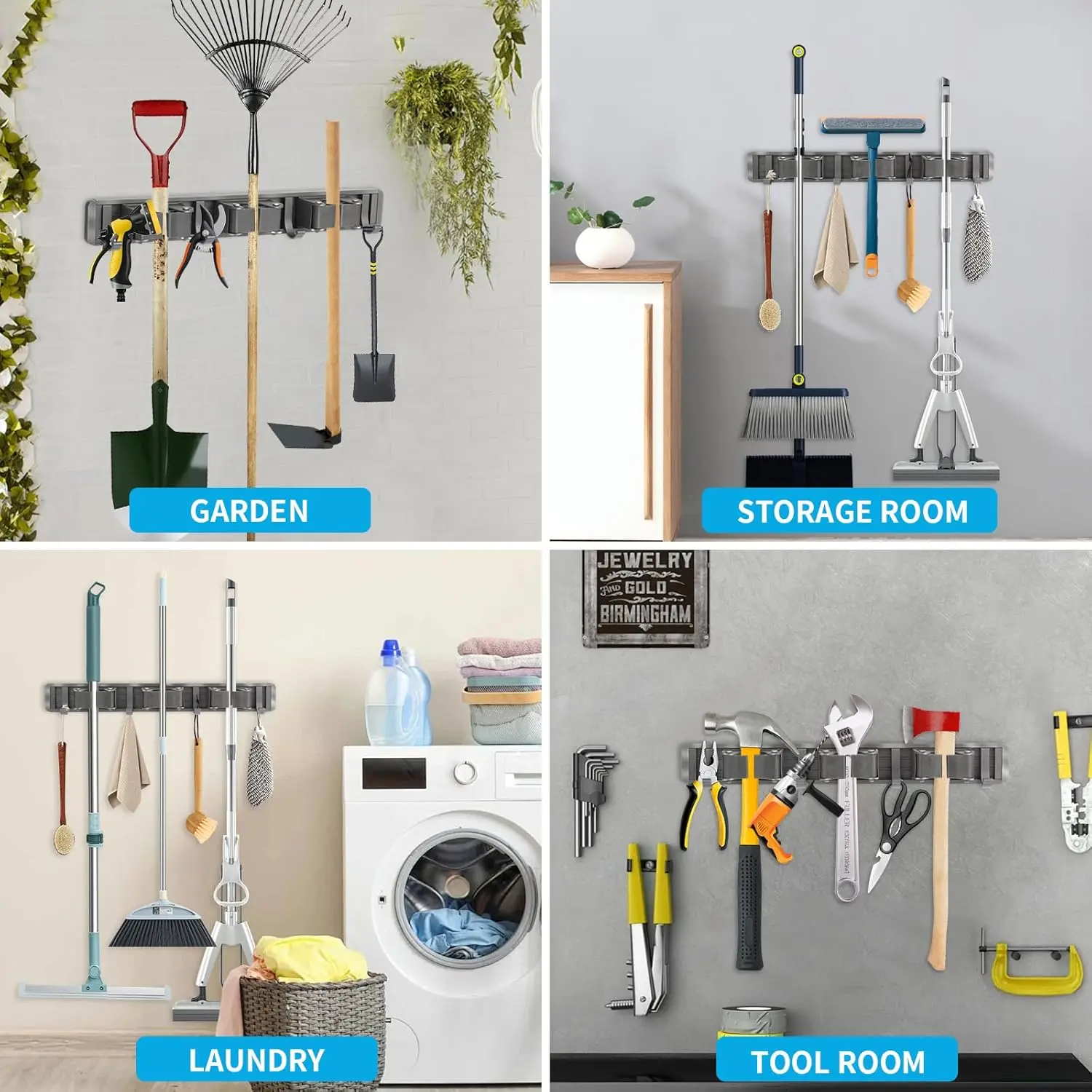 Mop and Broom Organizer Mop Holder Rack Mop Holder Wall Mounted Strong Broom Mop Holder Self With 5 Hooks Organizers Hang Broom - view 6