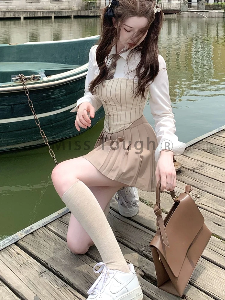 Sweet Elegant 3 Piece Set Women Korean Fashion Party Mini Skirt Set Female Vintage Designer Pleated Skirt Suit 2023 Autumn New