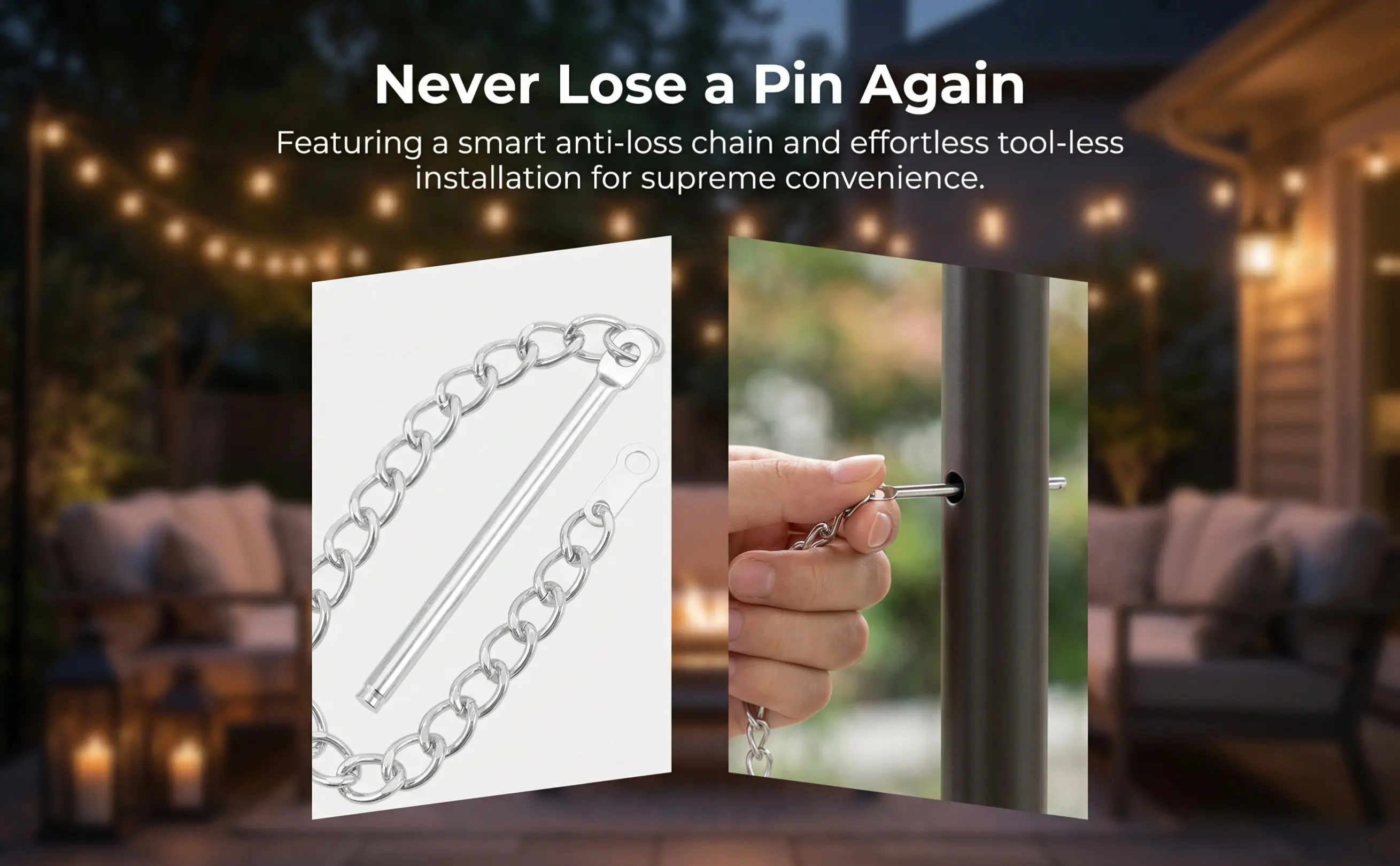 2Pcs Outdoor Umbrella Accessories Metal Fixing Pin Chain Replacement Parts Patio Garden Parasol Repair Easy Setup