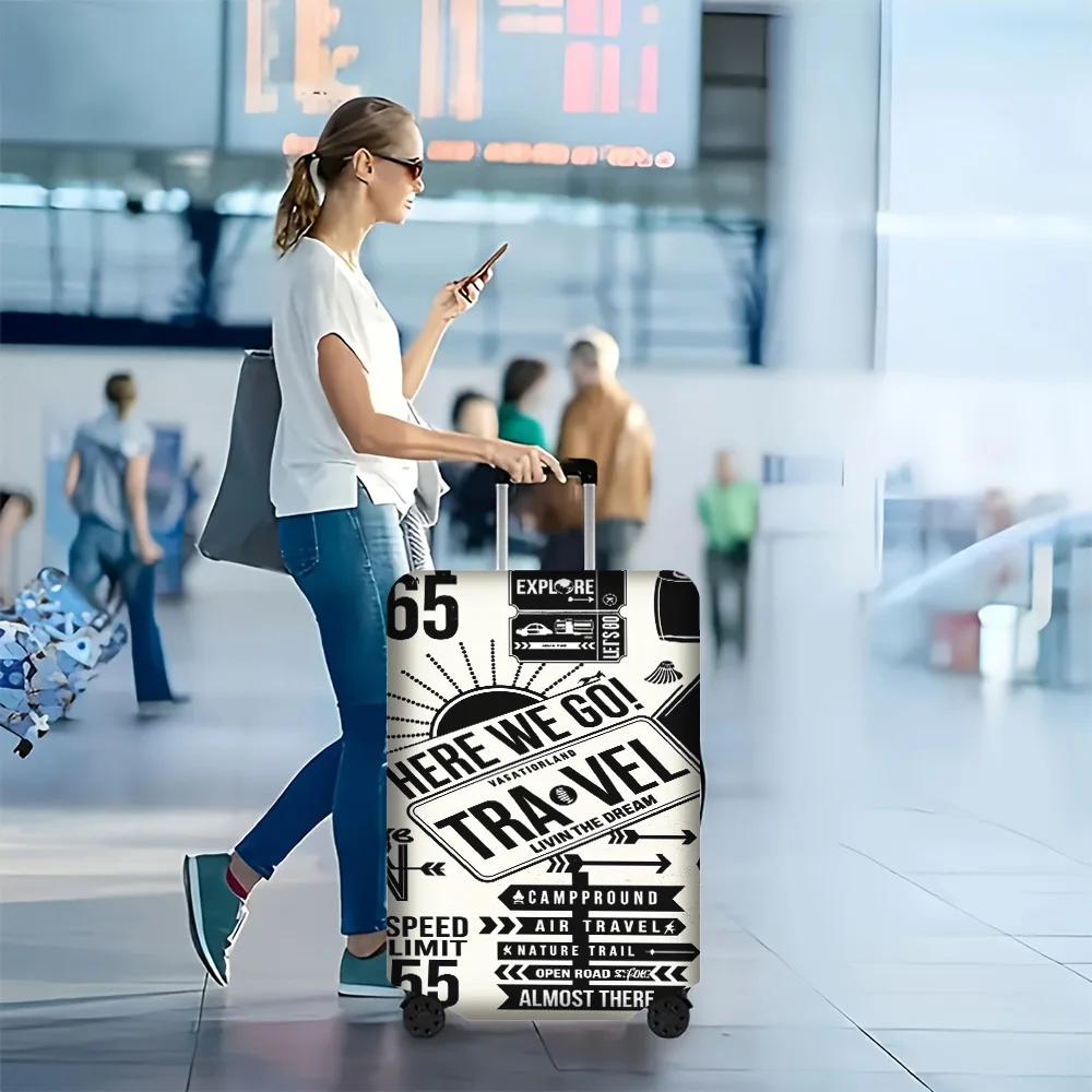 

1PC Retro travel-themed printed luggage cover for luggage sizes 18 – 32 inches; dust and elastic travel accessories to effect