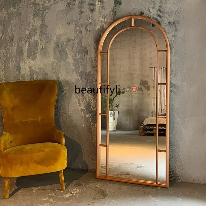 French retro full-length mirror medieval full-length mirror fake window wall-mounted clothing store floor-to-ceiling mirror