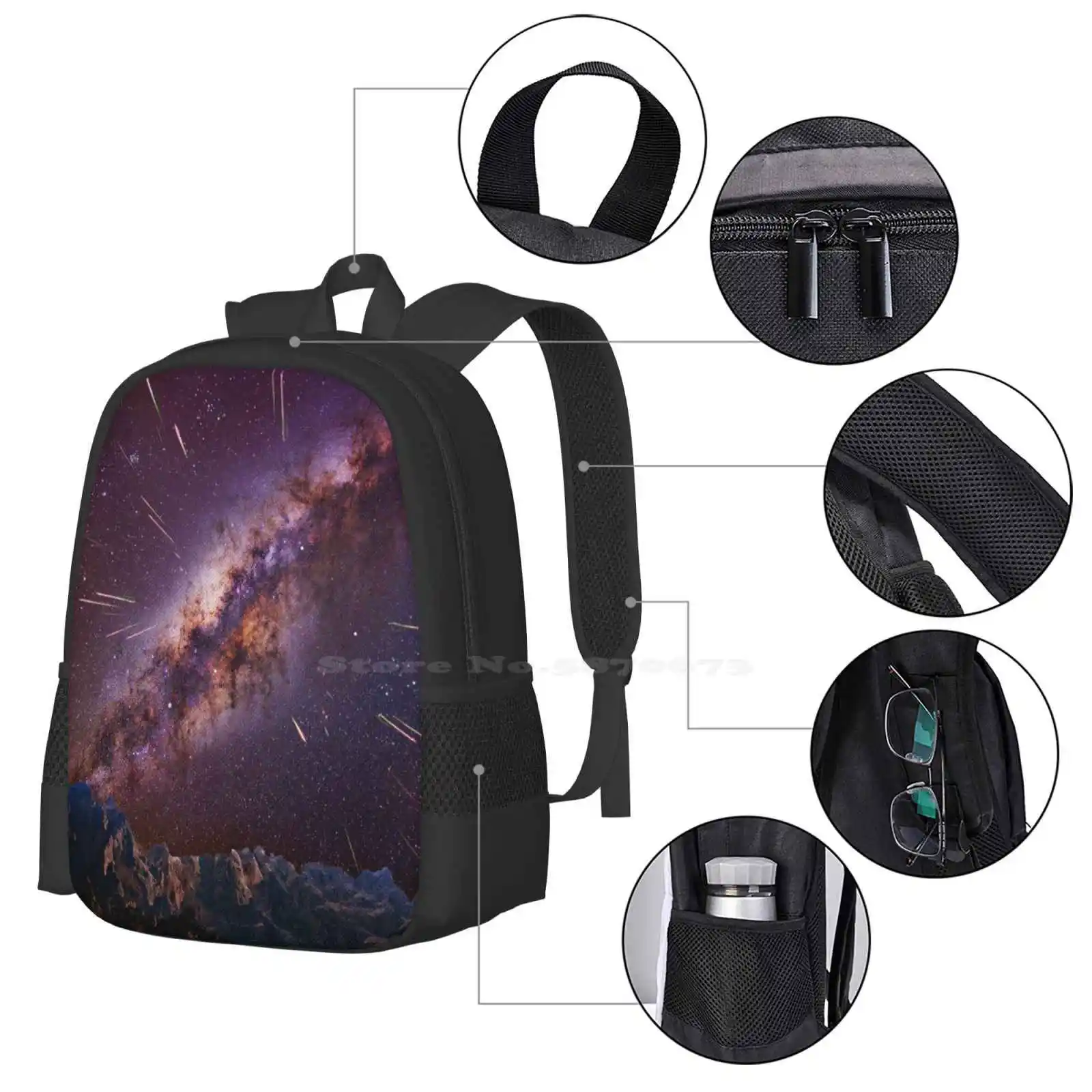 Kaboom-mochila para estudiantes universitarios, bolsa de diseño con patrón, Vía Láctea, perseides, estrellas de tiro, montañas, Alps, Austria, Ennstal