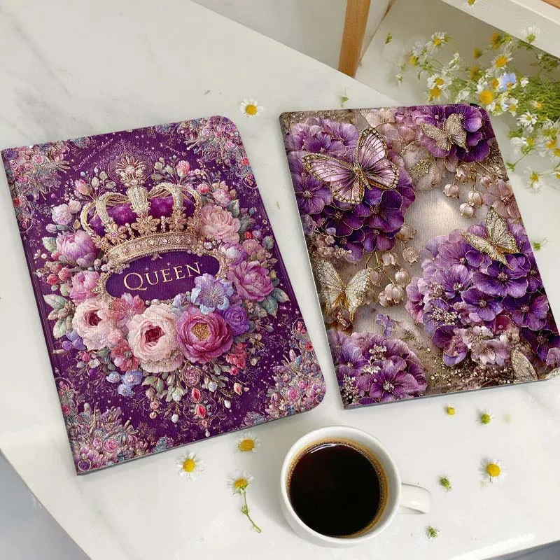 

Purple Crown Flower Art Tablet Case For Huawei Honor MatePad MediaPad Air 5 6 7 11 V6 V7 V8 V9 X9 X8 T10 T10s C5e T5 Gift