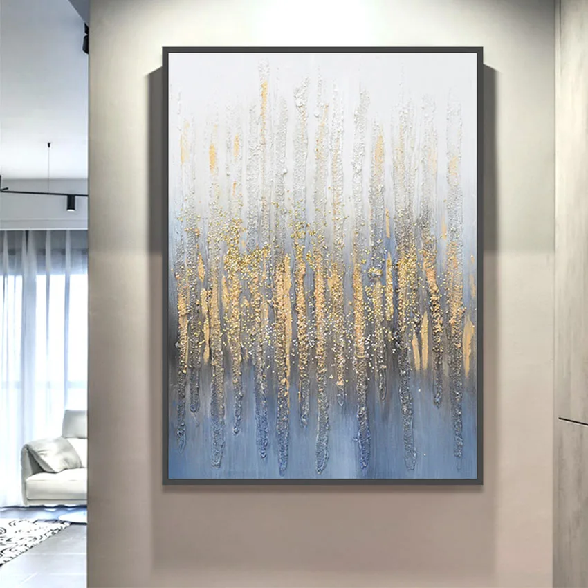 Hand Painted Textured Abstract Oil Painting, Gold Leaf, Wall Art For Modern Home, Oil Painting For Hotel And Living Room Decorat