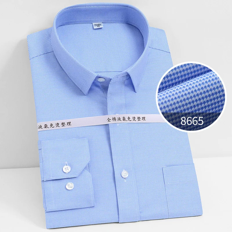 Camisa 100% de algodón con botones de gran tamaño, camisa de manga larga antiarrugas con amoníaco líquido para hombres, camisa ajustada de negocios