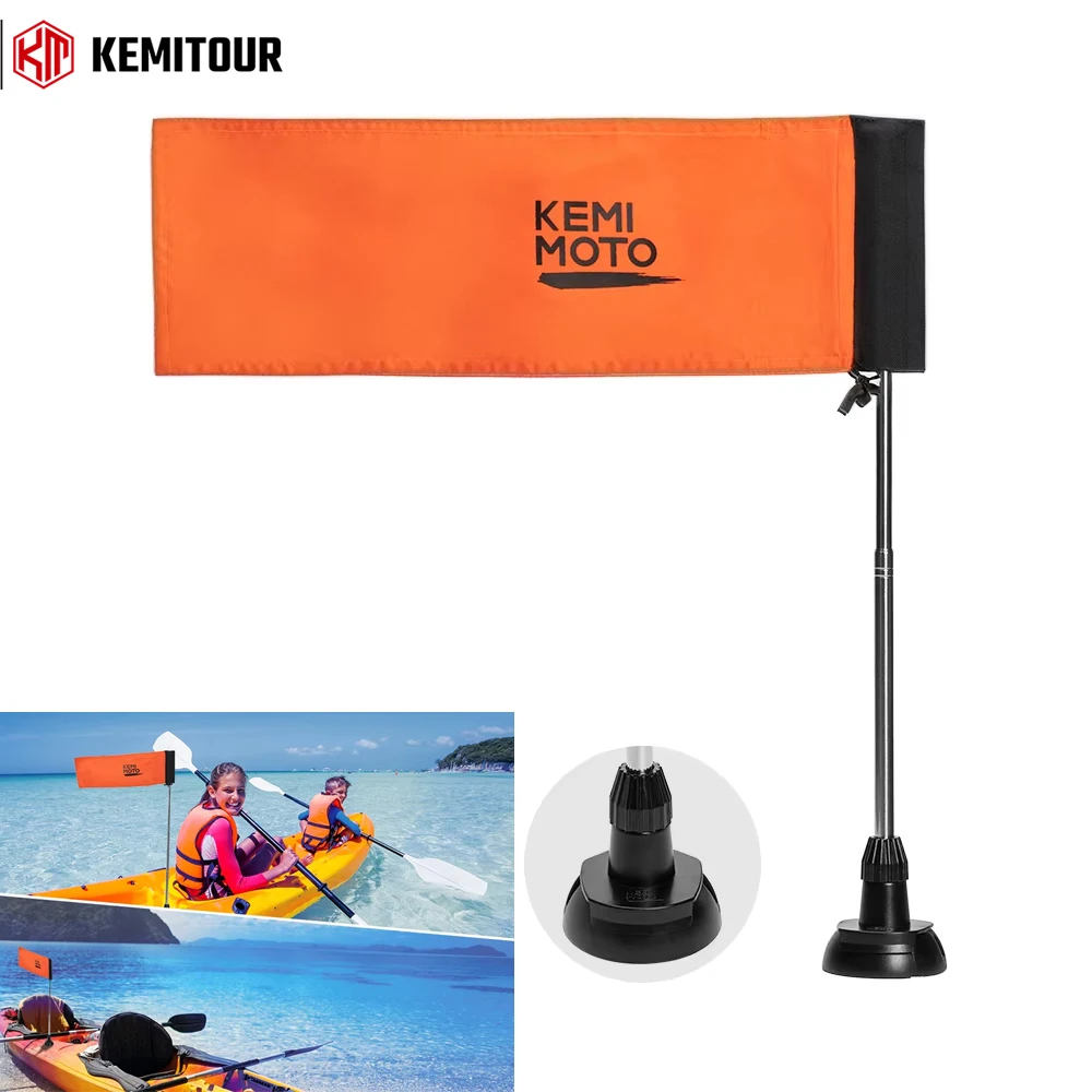 4ft Kayak Safety Flag with Pole, 16.5"x5.9" High-Visibility Large Flag Storage Bag & Screws/Track Mount Base for Canoe Boat