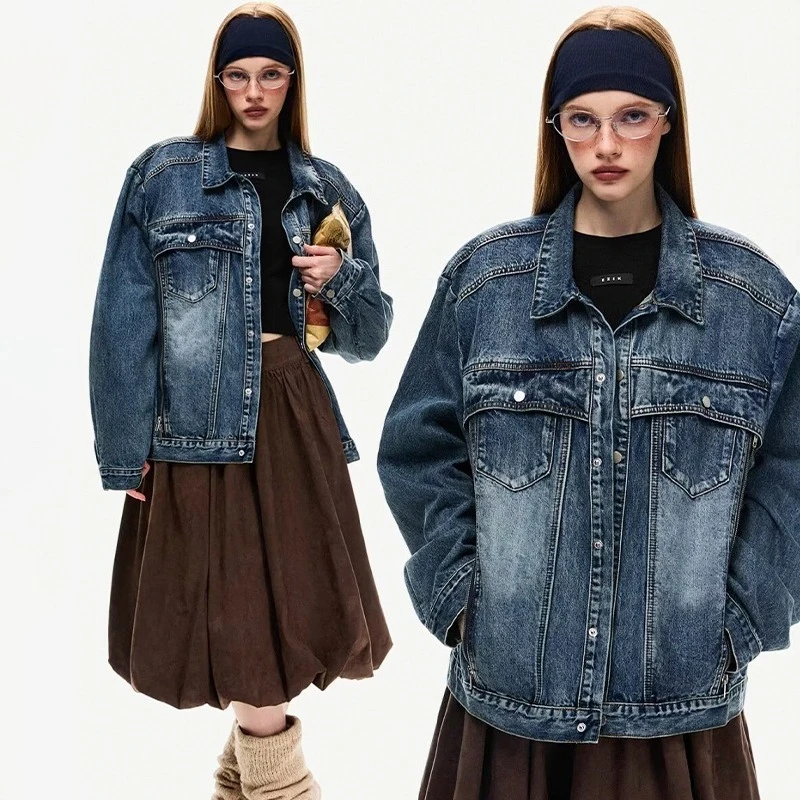 

Модная джинсовая куртка INS из выстиранного денима – однобортная, в японском минималистичном стиле, унисекс, для весны и осени, повседневная