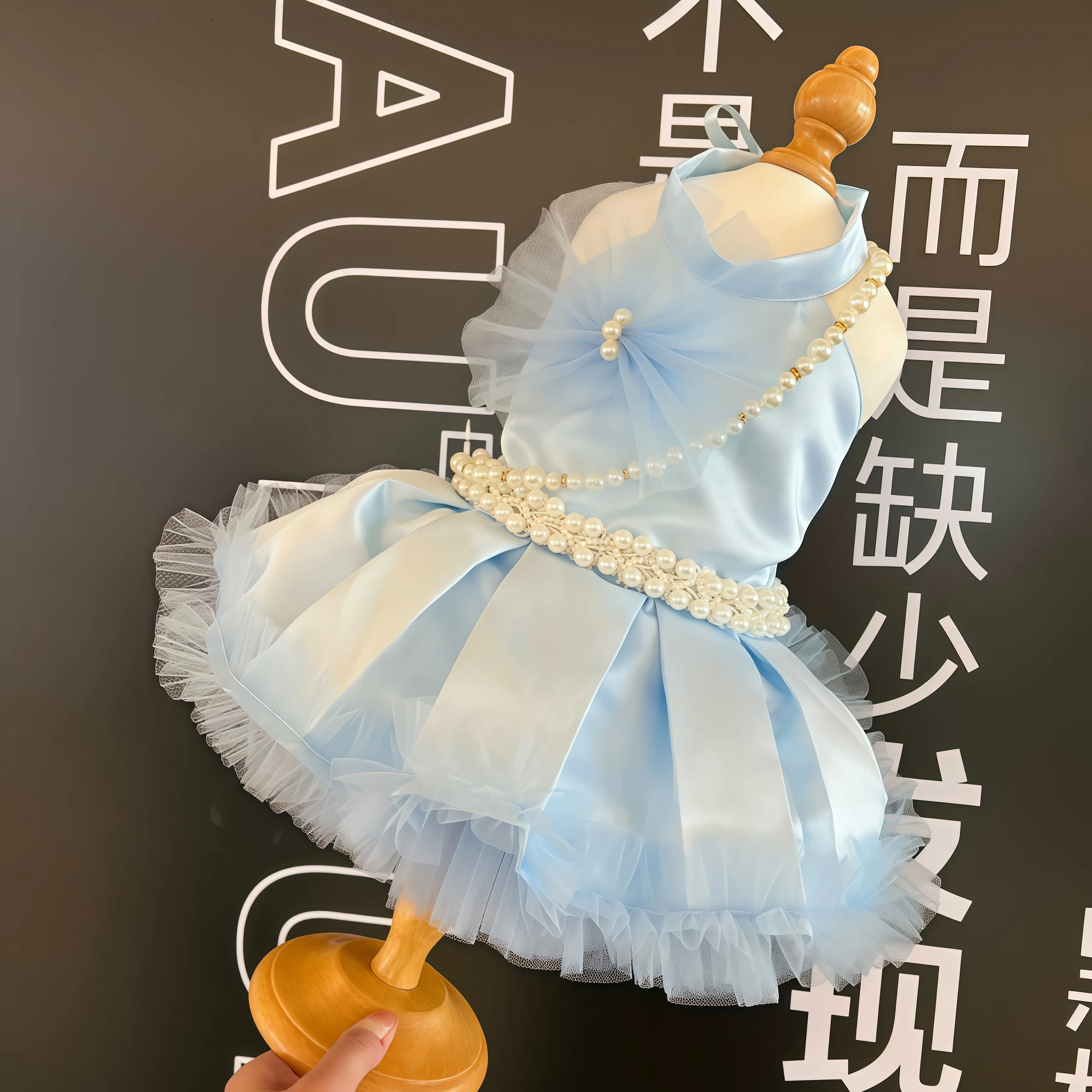 

Pet Dog Cat Clothes Blue Pet Tutu Dress Light Blue Lace Ruffle Bow Harness Style Party Outfit for Small Dogs & Cats