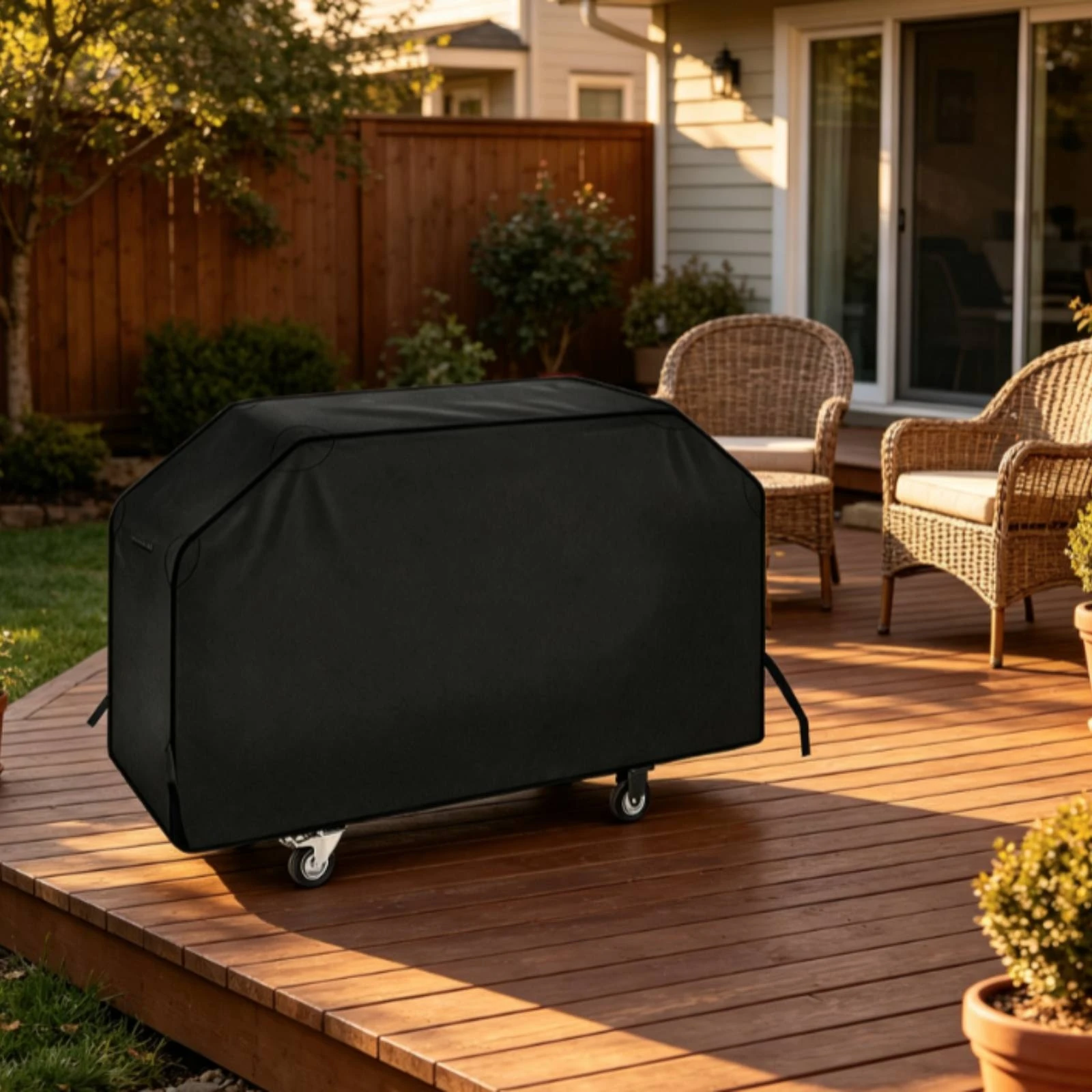 Grill Cover with Drawstring Waterproof Barbecue Cover with Ties Windproof Anti for Backyard, Patio