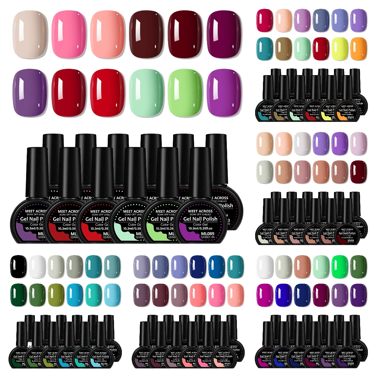 

12PCS 10.3ml Gel Nail Polish Set Cherry Red Mint Green Nude Pink Multi Color UV LED Soak Off Manicure HEMA/TPO FREE