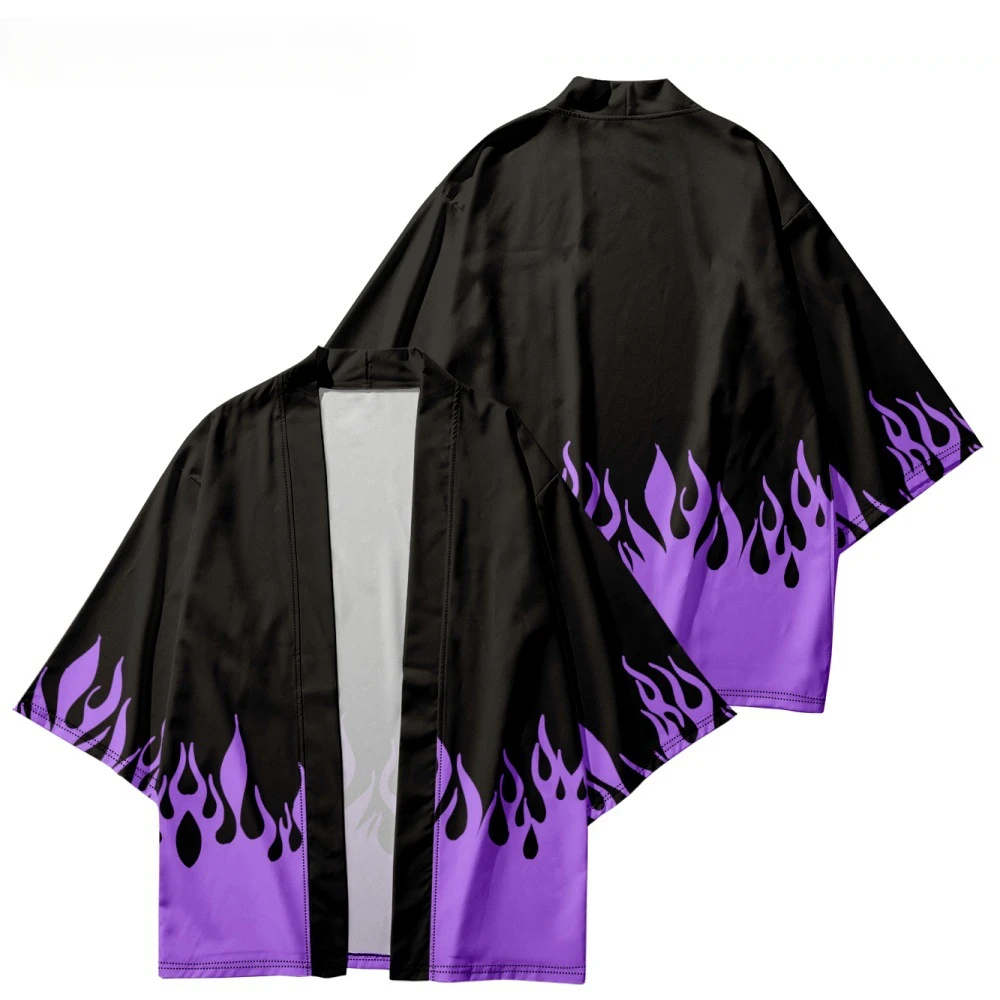 Samurai Beach Cardigans, Loose Kimonos, Cosplay Tops for Men and Women Capes Blue Flame Print
