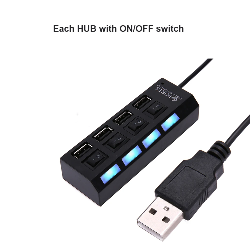 USB 2.0 Hubs Multi USB Splitter Hub Use Power Adapter 4/7 Ports Multiple Expander 2.0 USB Hub with ON/OFF Separate Switch for PC