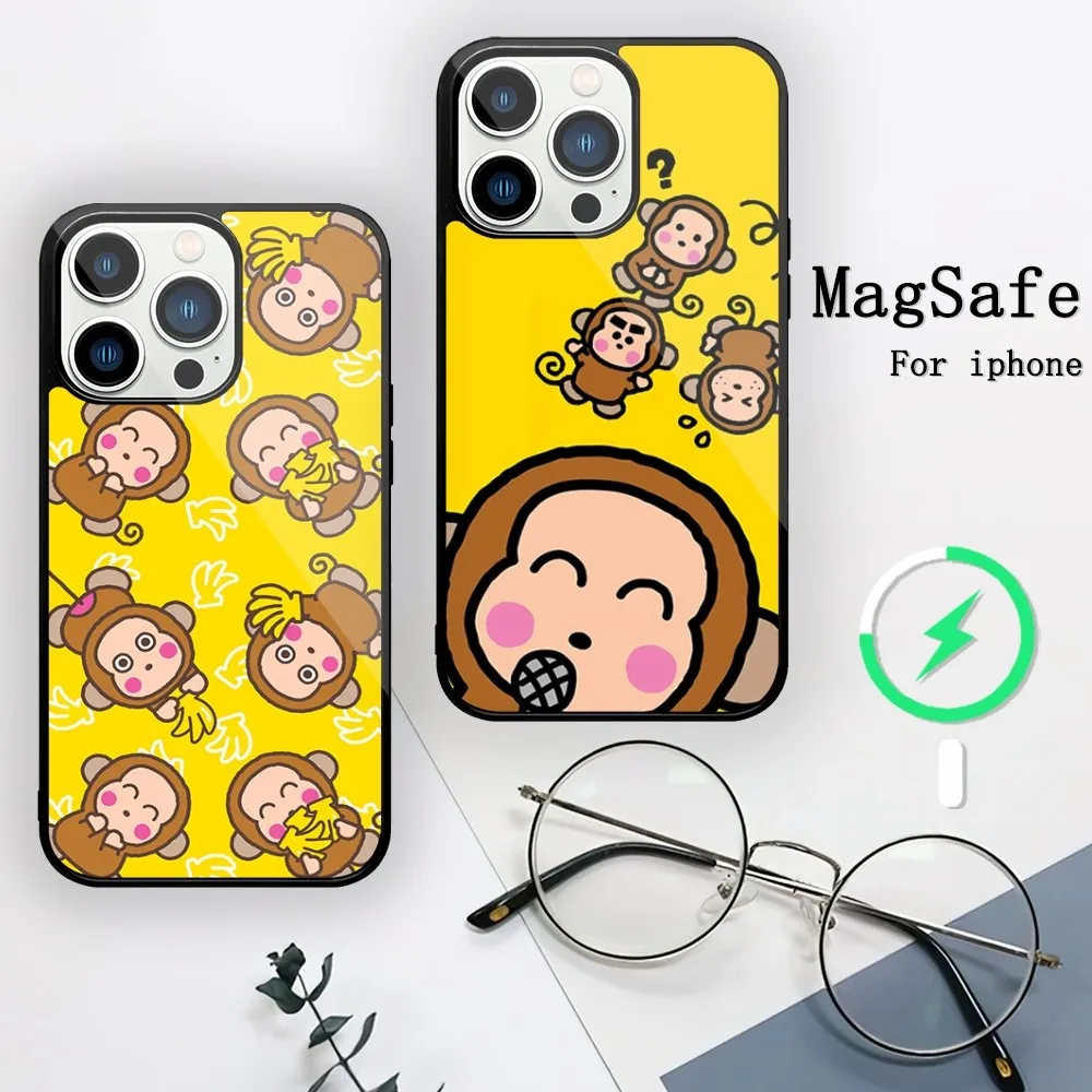 MINISO Sanrio Monkichi Cute Phone Case For iPhone 11 12 13 14 15 Mini Pro XS Max X S Plus XR Magnetic Attraction Shell