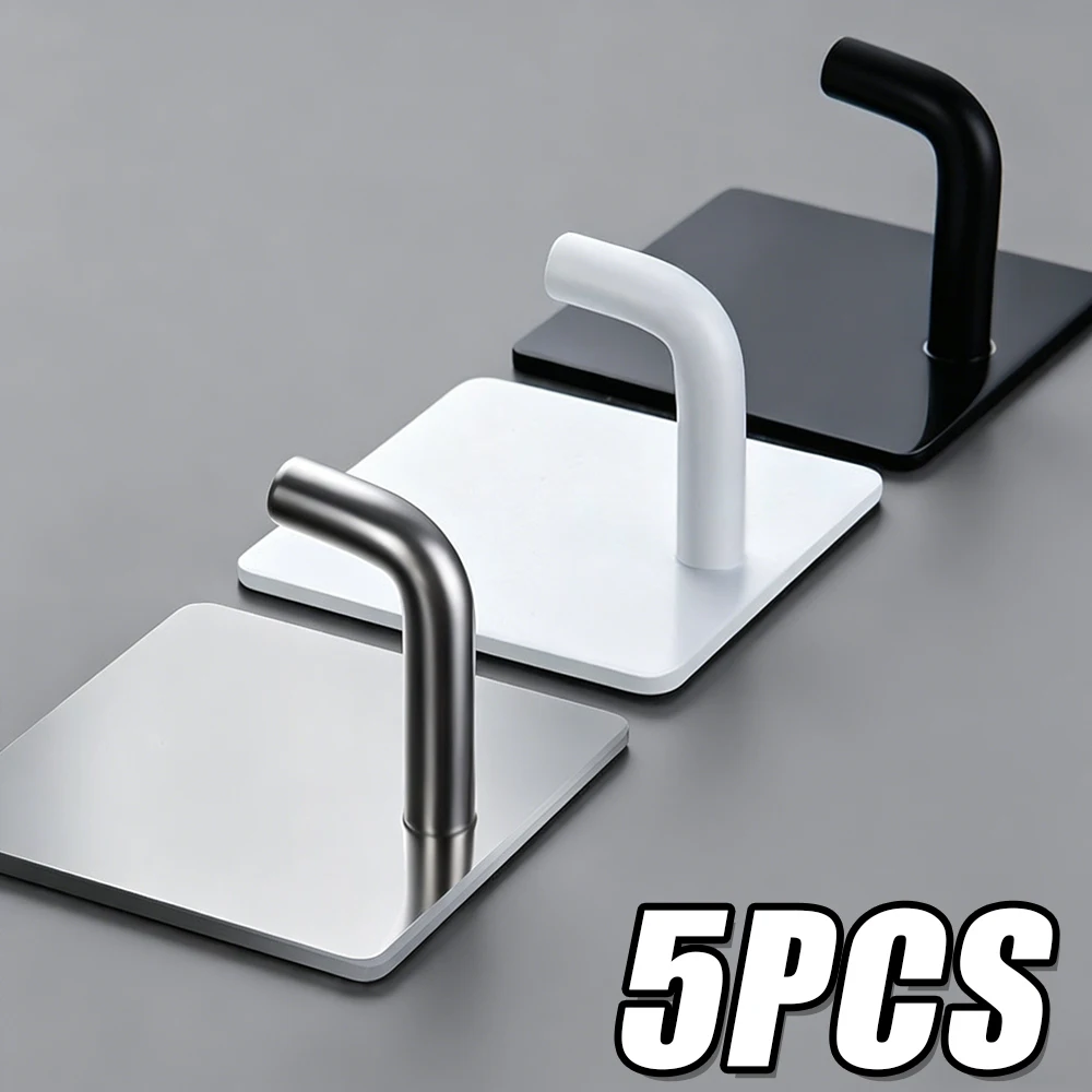 Stainless Steel Bathroom Robe Hooks Adhesive Wall Hook Towel Holder Bathroom Kitchen Sticker Multi-Purpose Hanger Hook Silver