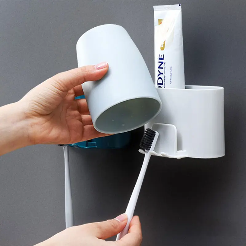 Toothbrush Holder Punch-free Wall-mounted Shaver Toothpaste Mouthwash Cup Rack