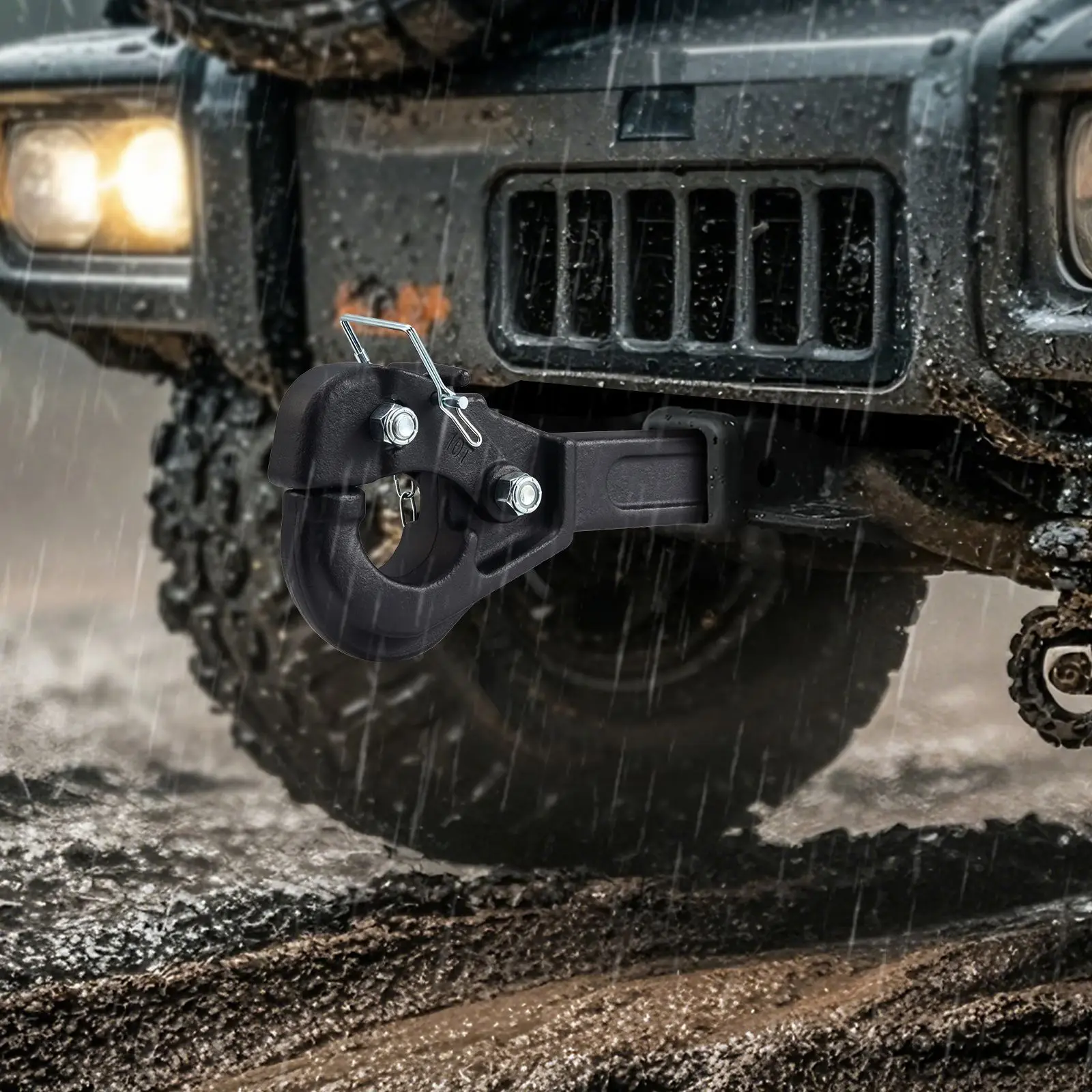 Pintle Hook, 20000 lbs Towing Capacity, Hitch Receiver for 2-inch Military, Fits 2.5 to 3- Lunette Ring, 15.6- Length, Black