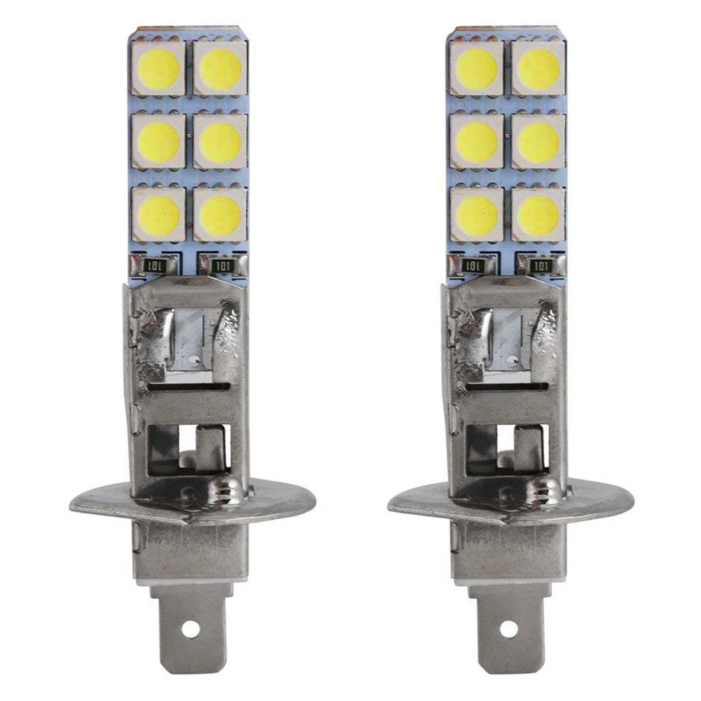 

2Pcs H1 6000K Super White 55W 12SMD-5050 LED Headlight Bulbs Car Fog Driving Light Chip High Brightness Fog Lamp