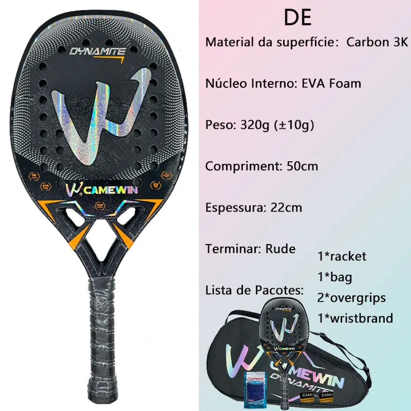 3k Camewin Beach Tennis Racket Adult Professional Carbon Frame Feminino 2024 New With Bag Two Overgrips 1 wristbrand