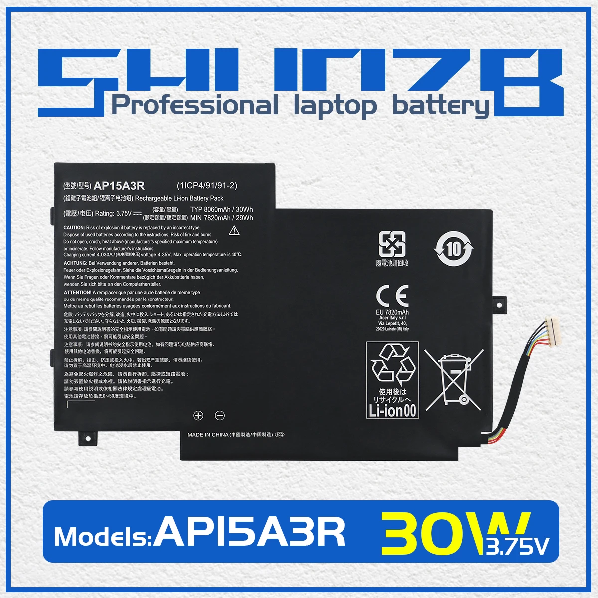 

SHUOZB AP15A8R AP15A3R Laptop Battery For Acer Aspire Switch 10E SW3-013P Series 1/CP4/91/91-2 3.75V 30WH 8060mAh