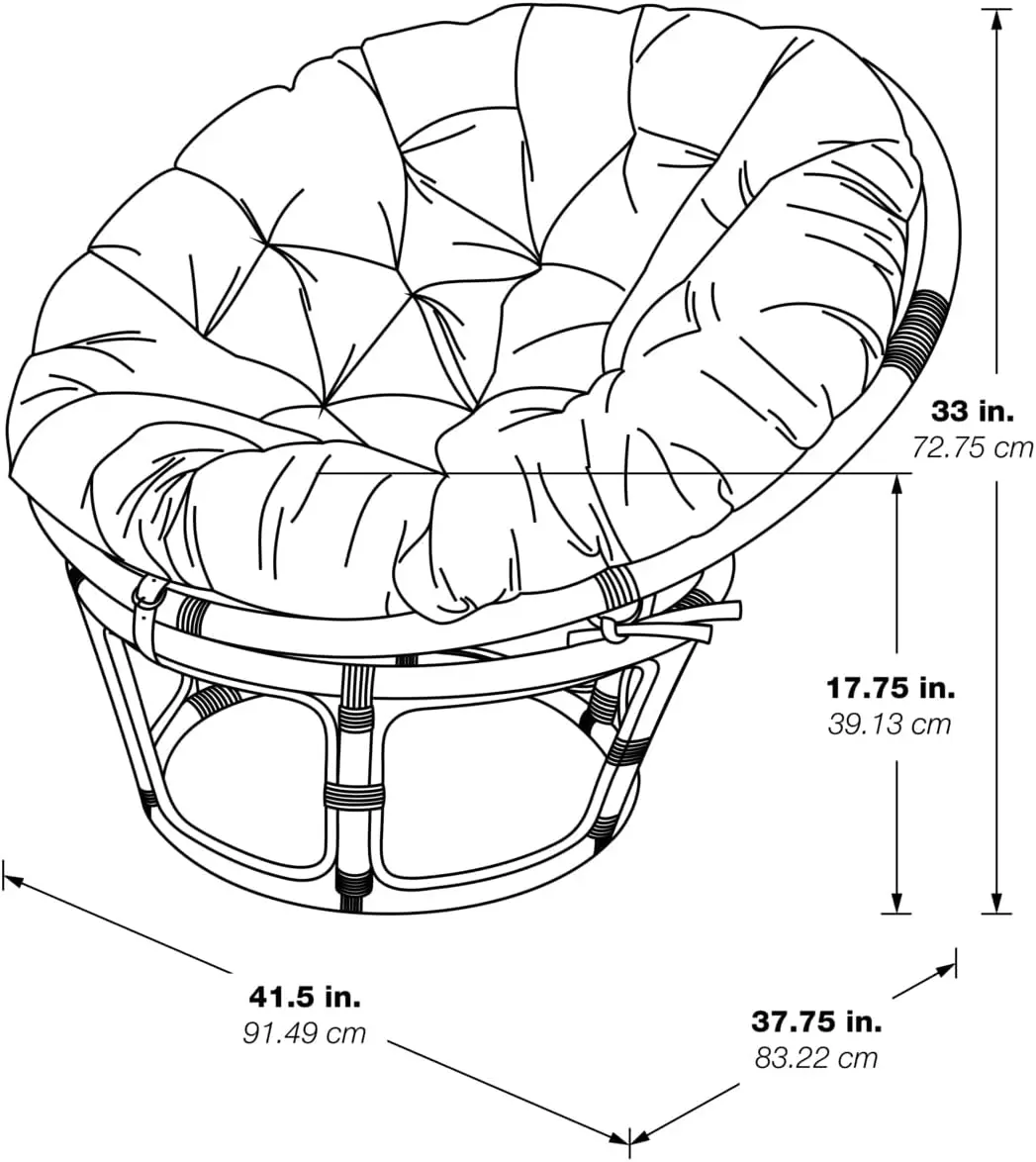 Osp Woninginrichting Rotan Papasan Stoel, Bruin Frame Met Groen Kussen