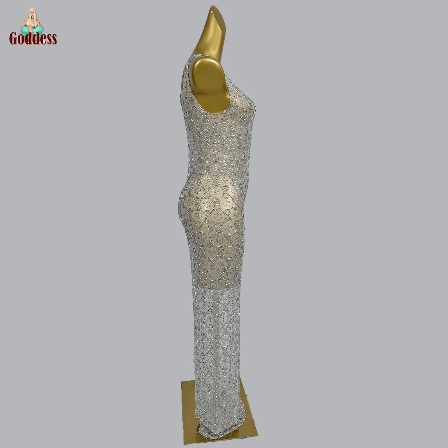 Robe longue élégante avec strass scintillants pour femmes, tenue de soirée de luxe, pour fête d'anniversaire, bal de mariage, Sexy, en maille transparente