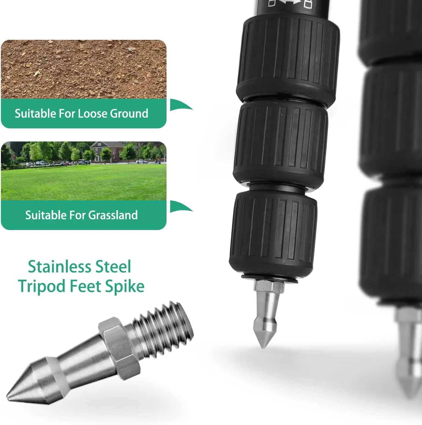 3 Sets of Tripod Rubber Feet Universal Anti-Slip & 3 sets Tripod Spike Feet Stainless Steel, 3/8 Thread Tripod Replacement Parts