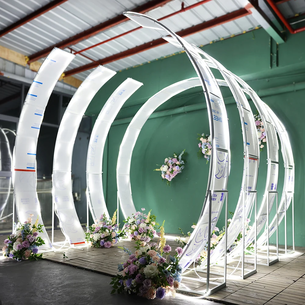 

Stage Style Iron Arch Stands Wedding Christmas Stage Backdrop Decoration White Metal Frame Can with LED Light Decor Props HY049