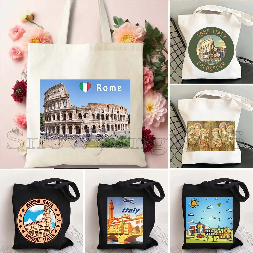 

Vintage Travel Florence Firenze Italy Bridge Venezia Italia Rome Colosseum Parma Lazio Vatican Canvas Tote Bag Shopper Handbags