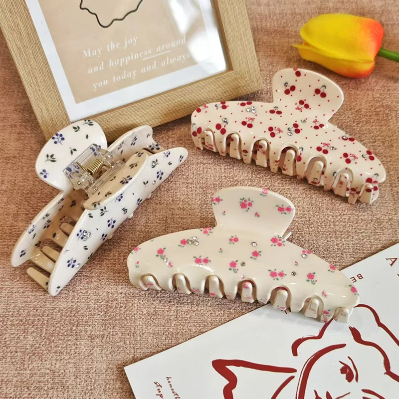 جديد الحلو حجر الراين الكرز روز مشبك شعر سلسلة الفاكهة خلات مخلب كليب مقاطع شعر السلطعون للنساء الفتيات إكسسوارات الشعر #1