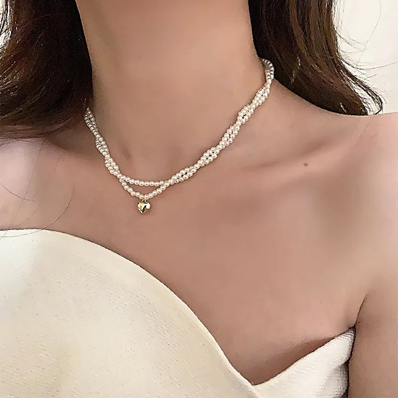 Layered Pearl Necklace Choker Heart Collar De Perlas Collier Perle for Women Jewelry Collares Para Mujer Chain New In Accesorios