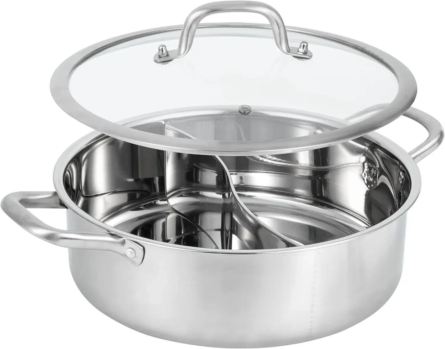 

Shabu Shabu Pot, 4.5 Qt 304 Stainless Steel Hot Pot with Divider, 11.8 Inches Soup Cookware for Induction Cooktop, Gas Stove