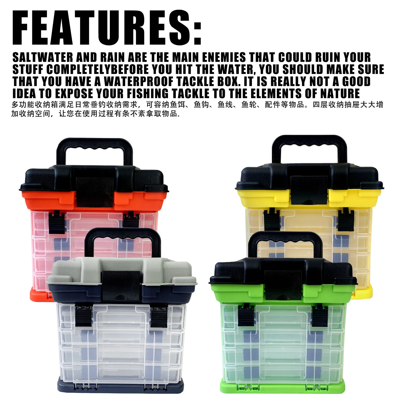 

Hard Storage Fishing BOX 33CM*29CM*21CM 2.1KG Thickened Box Grey/Red/Green Multifunctional Storage Box Four Layers Fishing Box