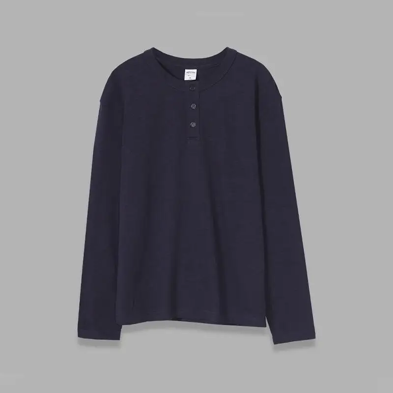 Japanese Retro Washed Amikaji Heavyweight 320g 100% Cotton Loose Solid Color Round Neck Men's Long Sleeved T-shirt view 3