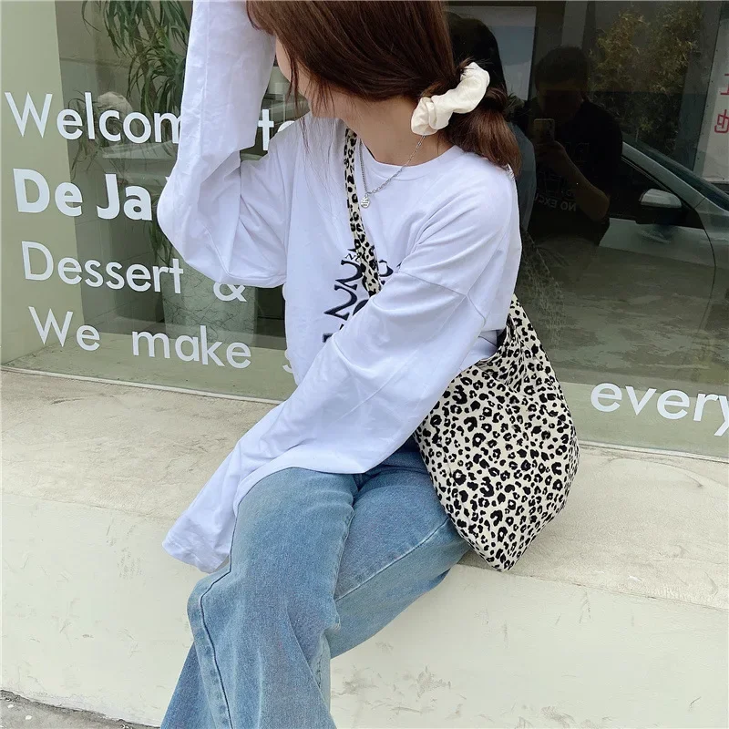 Borsa a tracolla piccola con motivo leopardato per donna Borse per la spesa a spalla da donna di grande capacità Borse tote casual dal design vintage