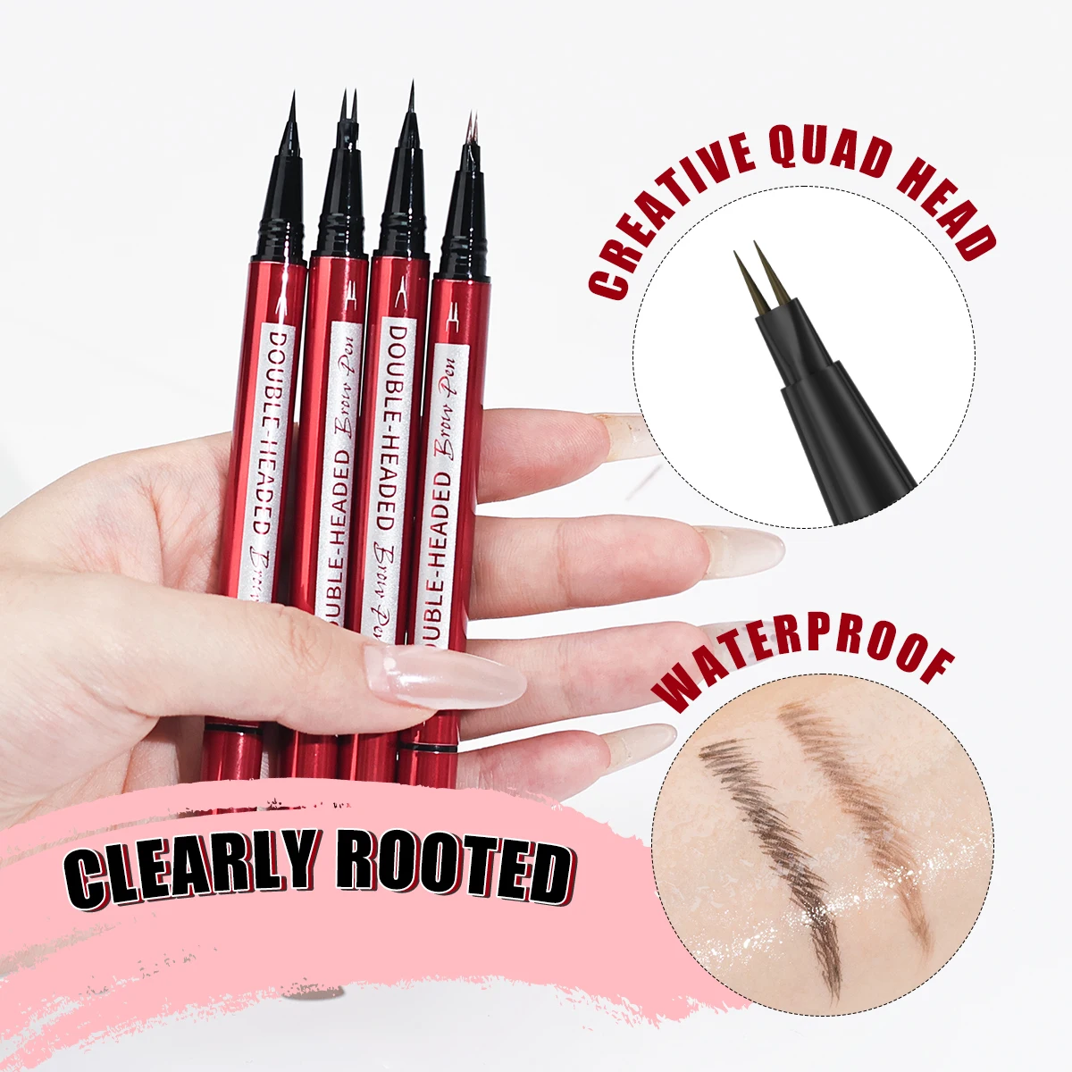 قلم حواجب مقاوم للماء، قلم حواجب Microblading برأسين مقسمين، مكياج حواجب ذو مظهر طبيعي (5 ألوان)