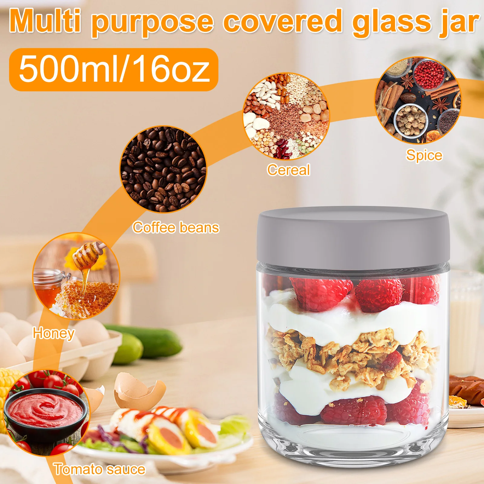 4Pcs Overnight Oats Jar 10oz / 16oz Overnight Oats Container with Sealed Lids Clear Glass Fruit Yogurt Storage Containers