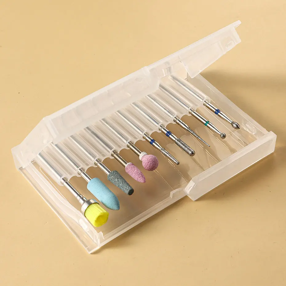 1 Box Diamond Drill Bit Nail Files Set Cuticle Burr Milling Cutter For Manicure Portable Dust Clean Brush Nails Polishing Tools