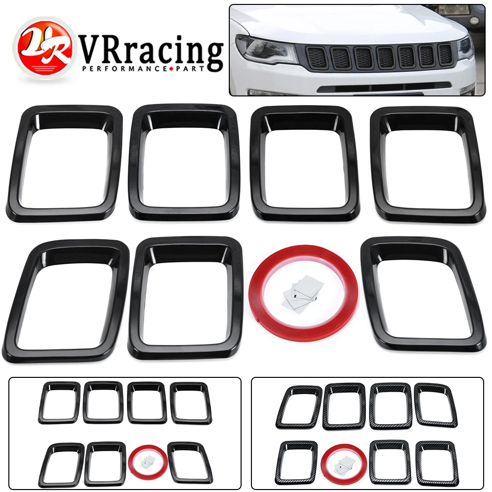 7PCS Car Front Grille Cover Grill Ring Inserts Frame Trims Kit Fit Suitable For Jeep Compass 2017 2018 2019 2020 Inserts Cover