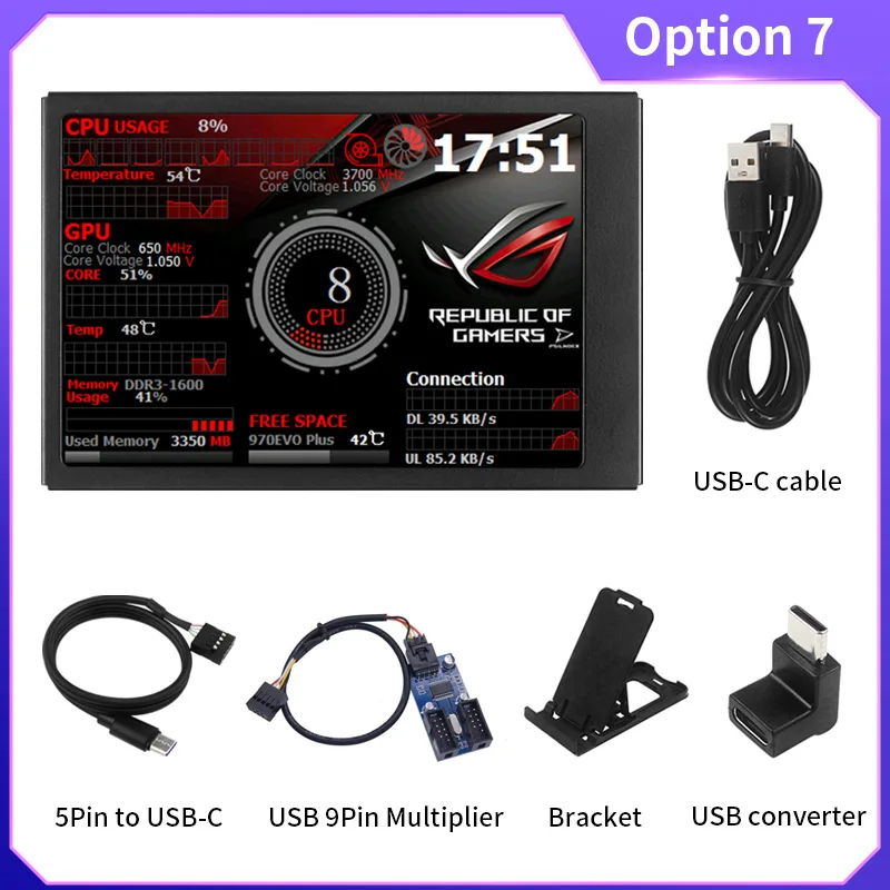 3,5 Zoll Typ-C Sekundär bildschirm aida64 LCD-Display CPU GPU RAM Überwachung optional USB-C Basis Sub-Bildschirm für Mini-Itx-Fall