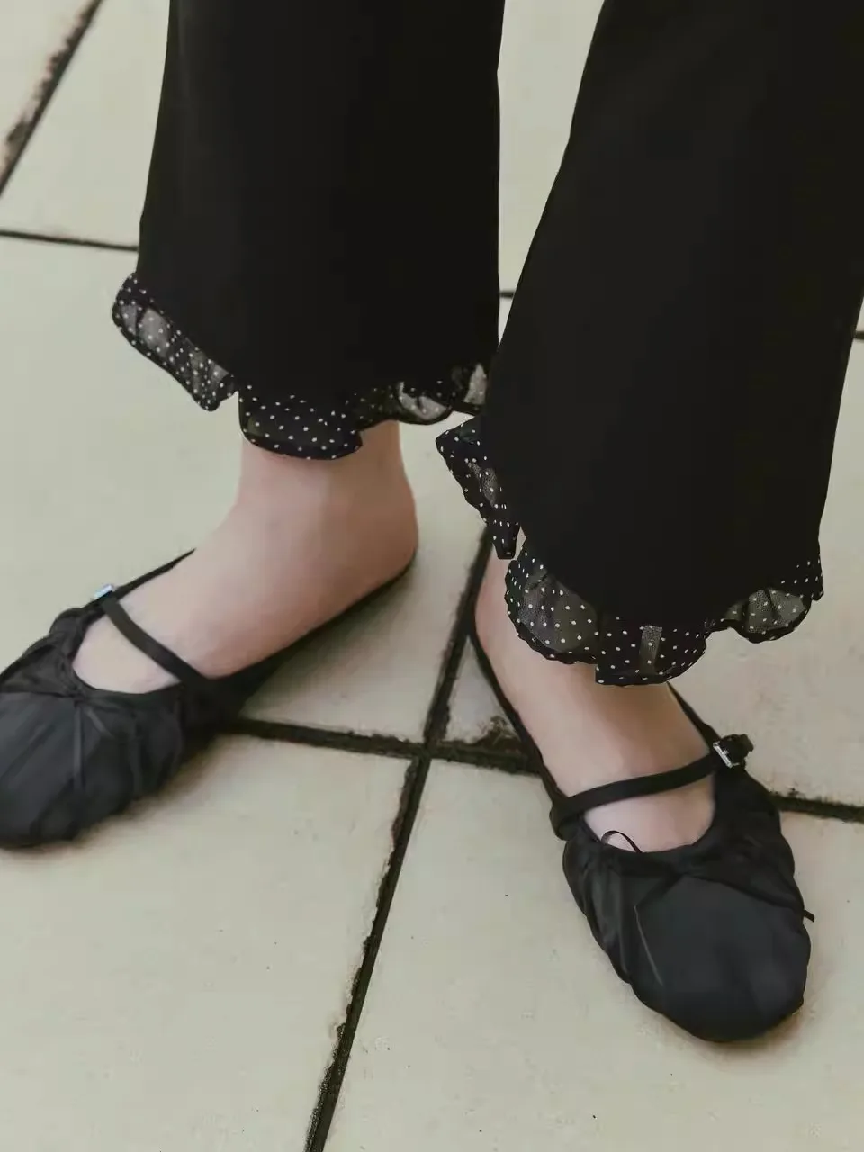 fall-2025-women's-ballet-flats-nylon-bow-knot-pleated-fashionable-mules-round-toe-low-heel-inner-heightening-casual-shoes