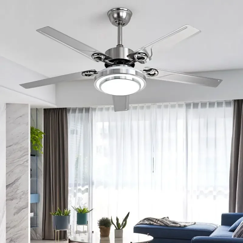 Moderne LED Edelstahl Deckenventilator Wohnzimmer Esszimmer Ventilator Pendelleuchte Integrierte Wohnkultur Haushaltsventilator Ventilator