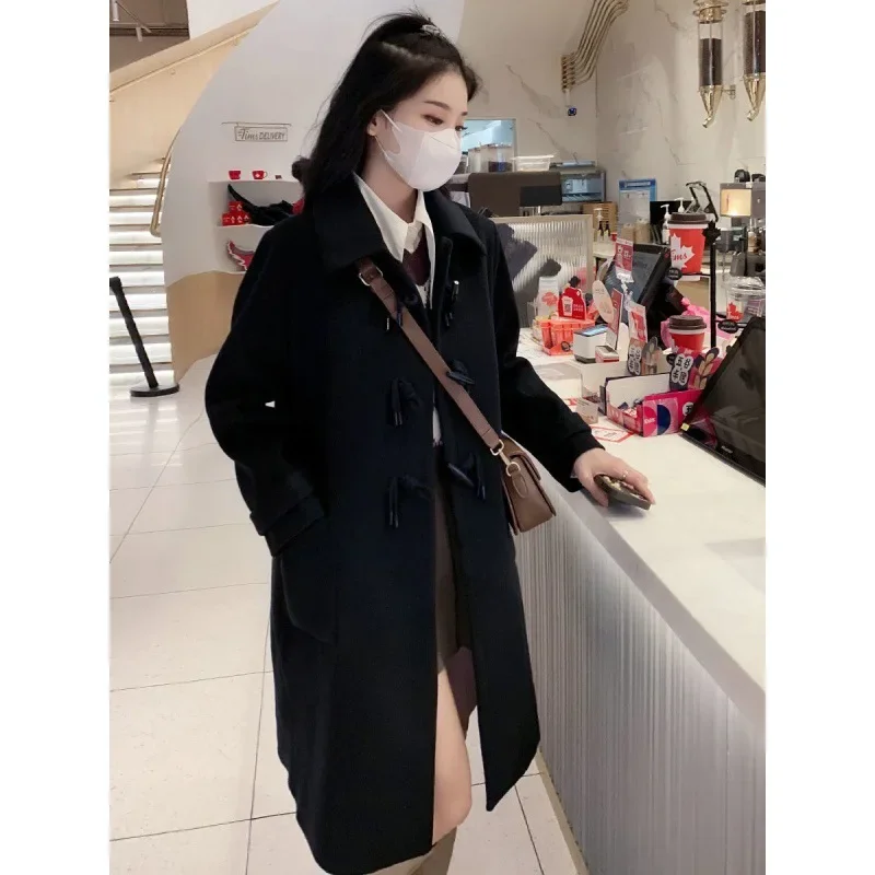 Corner buckle woolen coat for women's 2023 autumn and winter new Korean high-end woolen coat medium and long small man