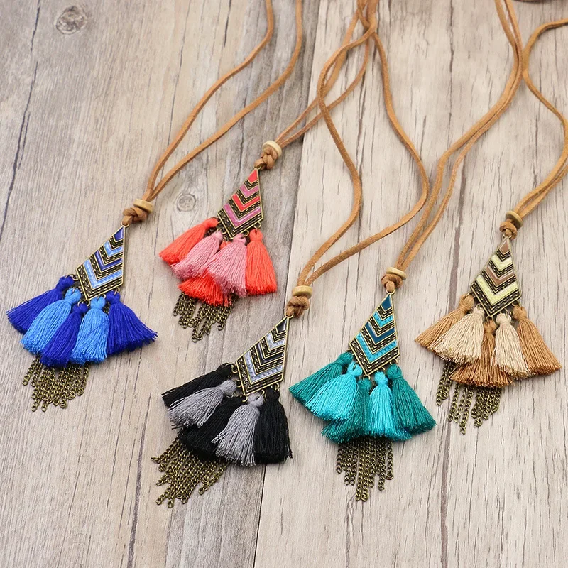 Bohemian Tassel Necklace for Women Colorful Creative Sweater Chain Adjustbale Long Statement Necklace Beach Party Jewelry Gift