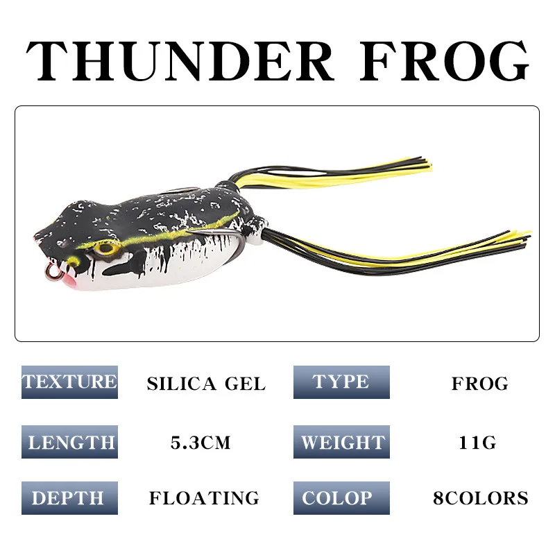 BILLINGS 1pcs Long-Cast Thunder Frog Lure 5.3cm 11cm Soft Lure with Double Hooks Specially Designed for Black Bass Fishing