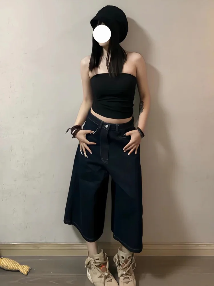 Plus Size American Retro High Street Spor Denim Orts Damen Herbst Winter Neues Druckmuster Skateboard Gerades Bein Trendy