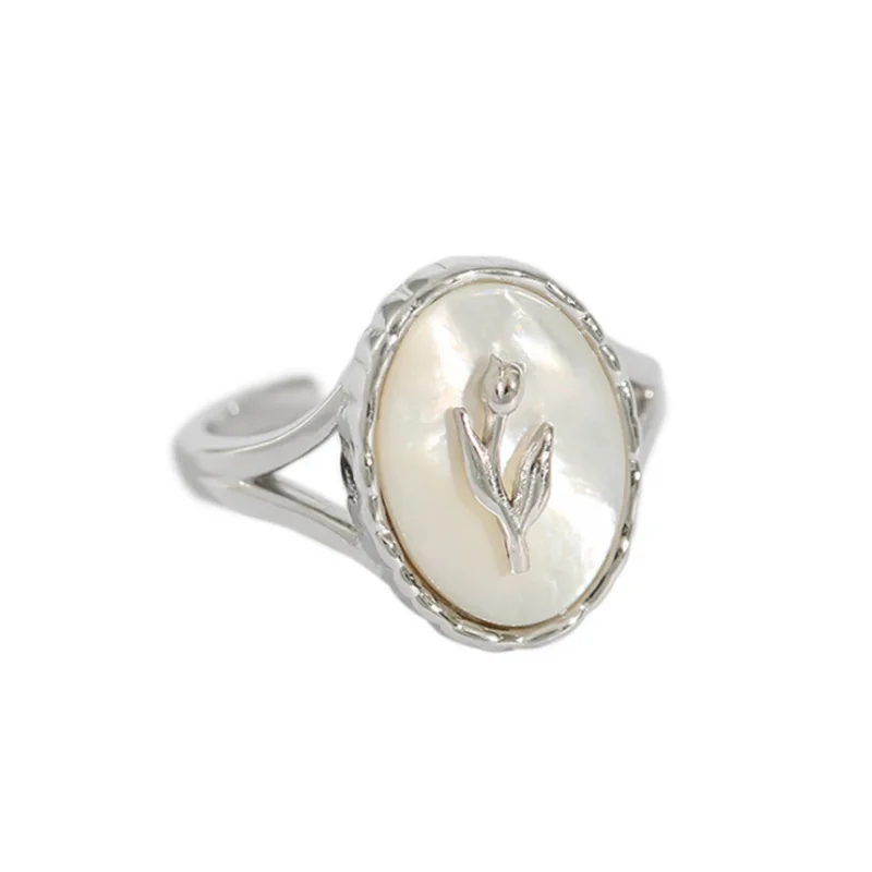 VENTFILLE 925 Sterling Silver Metal Flower Shell Geometric Rings For Women French Retro Romantic Open Thai Silver Rings