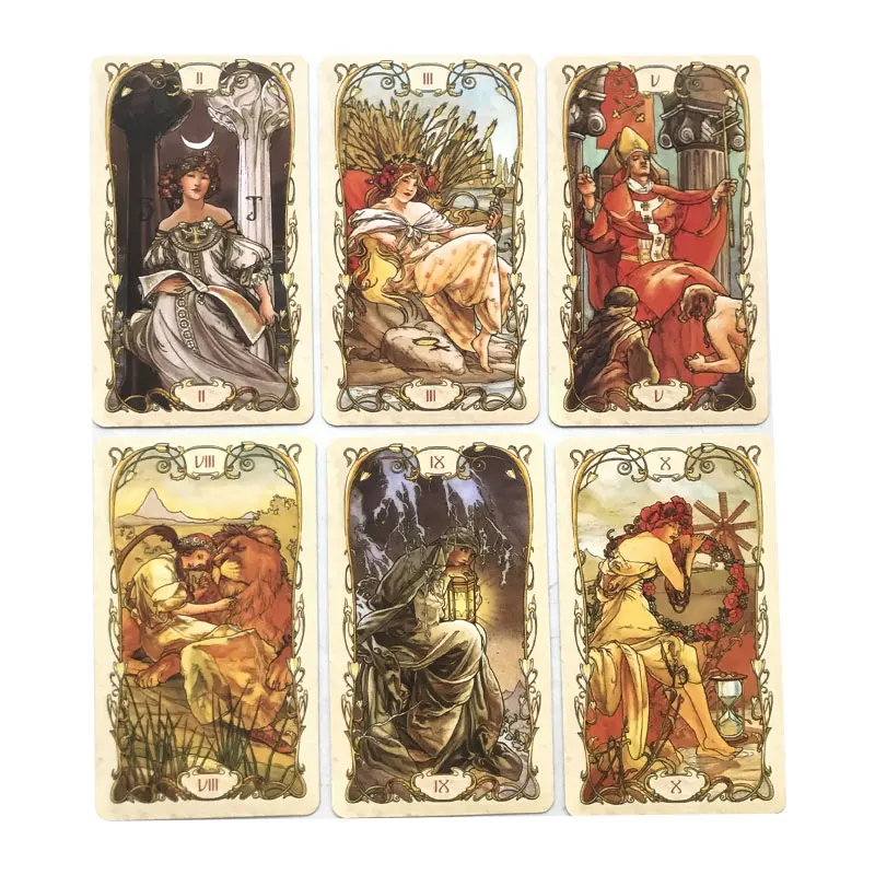 Tarot Mucha Tarot Oracle Tarotkarte Fate Divination Prophecy Card Family Party Game Tarot 78-Kartendeck PDF-Anleitung