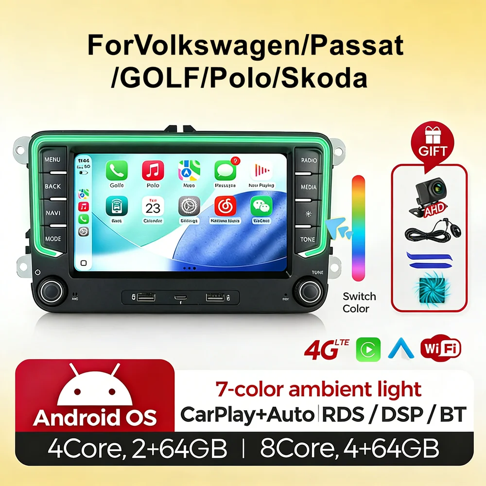 7 inch Android 15 autoradio multimediaspeler Carplay 4G WIFI GPS voor Volkswagen VW CC Passat B7 Polo Golf 5 6 Jetta mk5 mk6 RDS DSP - afbeelding 2