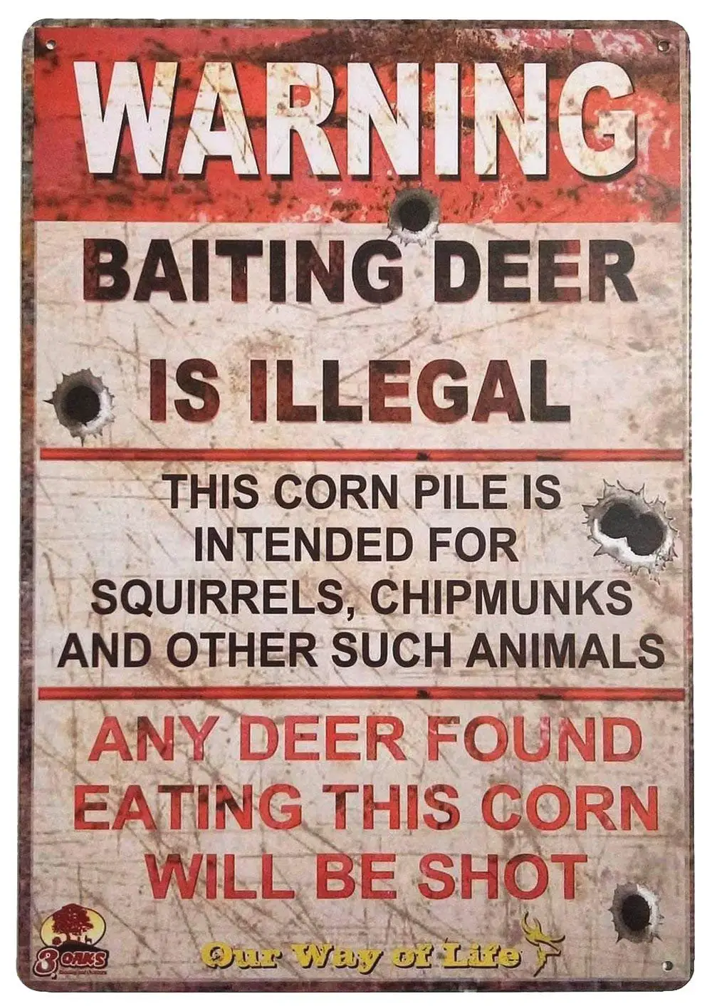 1p,Kalynvi Warning Baiting Deer is Illegal Metal Tin Sign Vintage Poster Wall Decor